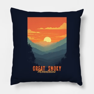 Great Smoky Mountains national park vintage travel poster Pillow