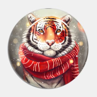 Tiger wearing a scarf for the holidays Pin