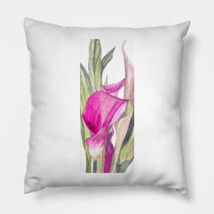 Pink Calla Lily watercolour painting Pillow