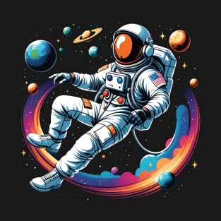 Astronaut in Colorful Space T-Shirt