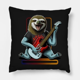 Sloth Playing Base Guitar Pillow