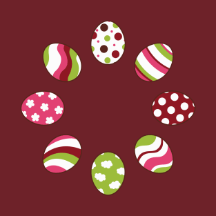 Eggs | Pink Green | Stripes | Dots | Clouds | Maroon T-Shirt