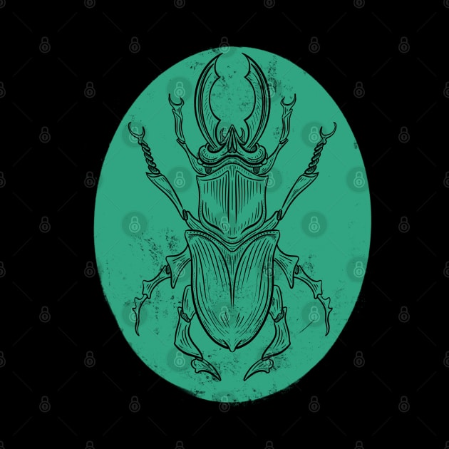 Green Beetle, vintage scientific drawing by Yety