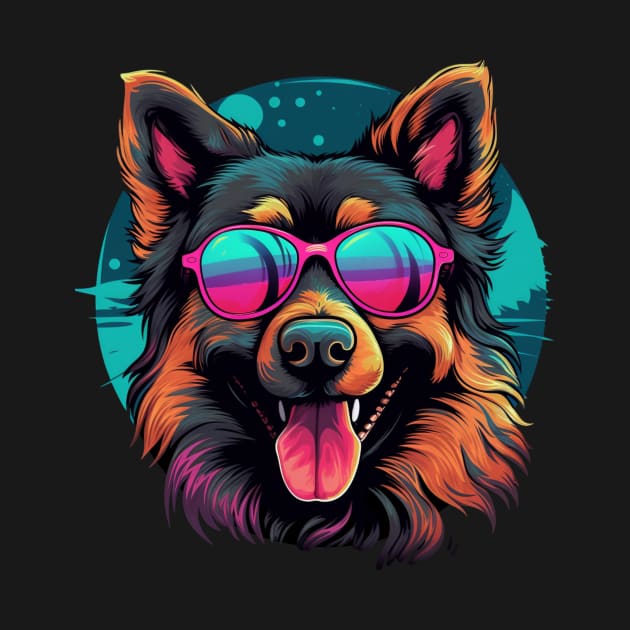 Retro Wave Shepherd Dog by Miami Neon Designs