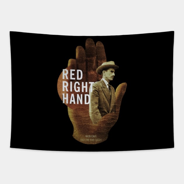 Red right hand Tapestry by brown fox