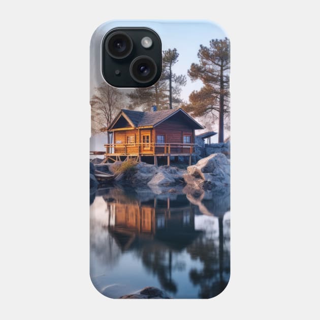 Cottage House On Lake Serene Landscape Phone Case by Cubebox