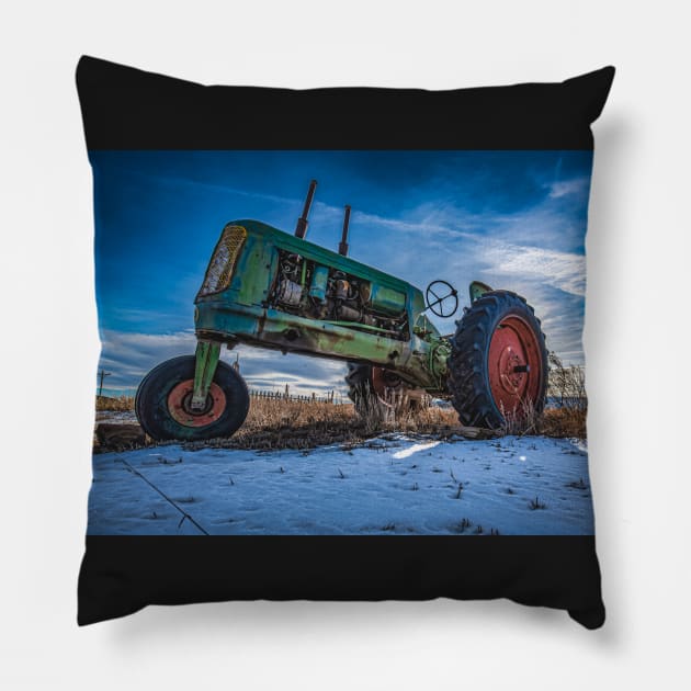 Vintage Oliver Tractor in Winter Pillow by ElevatedCT