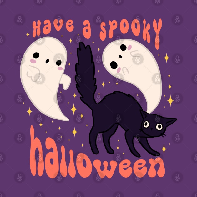 Have a spooky halloween Cute spooky black cat with ghost friends by Yarafantasyart