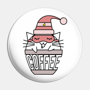 Cat in coffee cup with warped text sleeping pink Pin