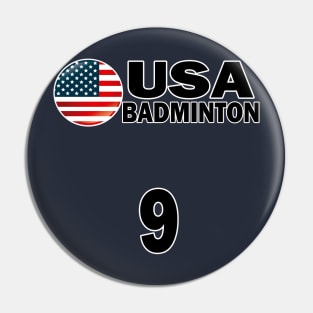 USA Badminton Number 9 T-shirt Design Pin