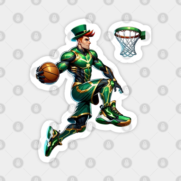 St Patrick's Day Irish Leprechaun Basketball Player Dunk Magnet by E