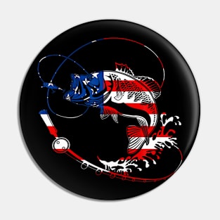 Bass Fishing Fish American Flag Patriotic Fourth Of July Pin