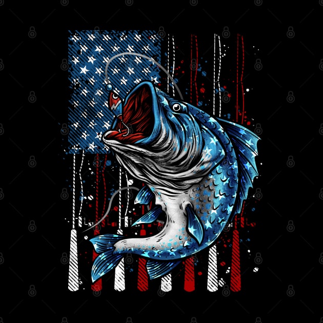 Cool Fishing American Flag Fishing Rod Fishing Lover by Gendon Design