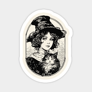 Victorian Witch and Cat Magnet