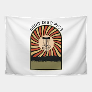 Send Disc Pics | Disc Golf Vintage Retro Arch Mountains Tapestry