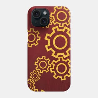 Golden gears on a red background Phone Case