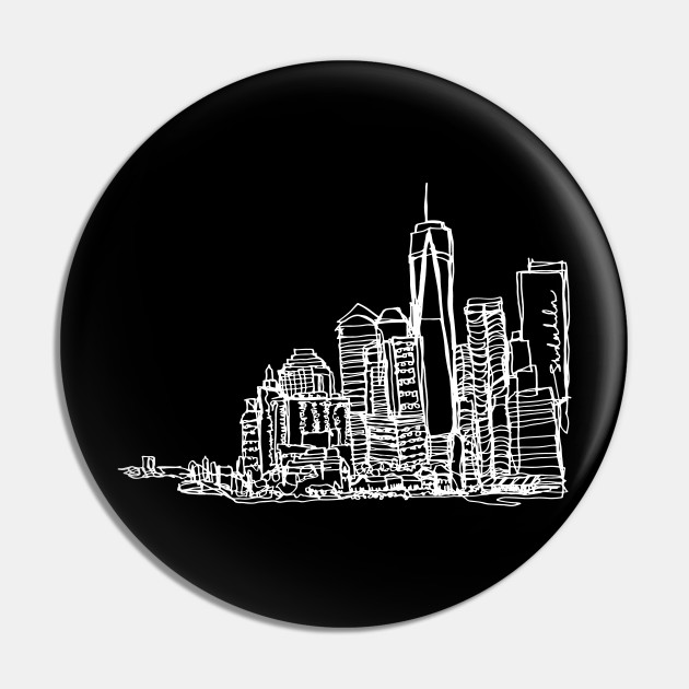 New York City Skyline A Continuous Line Drawing In White Ink New York City Pin Teepublic New York City Skyline A Continuous Line Drawing In White Ink New York City Pin Teepublic