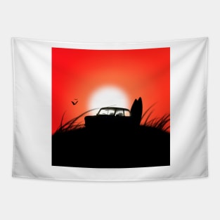 Classic Mini Sunset Surfboard Red Tapestry