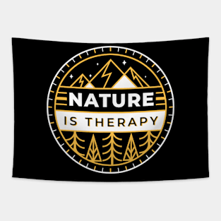 Nature Is Therapy Forest Mountain Logo Tapestry