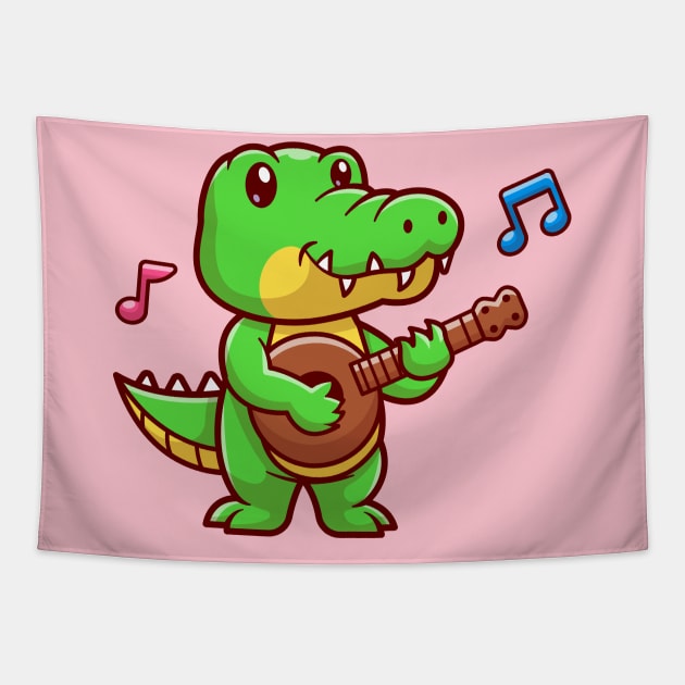 Cute Crocodile Playing Guitar Cartoon Tapestry by Catalyst Labs