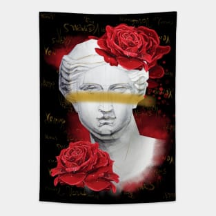 Venus head statue with a red roses flowers Tapestry