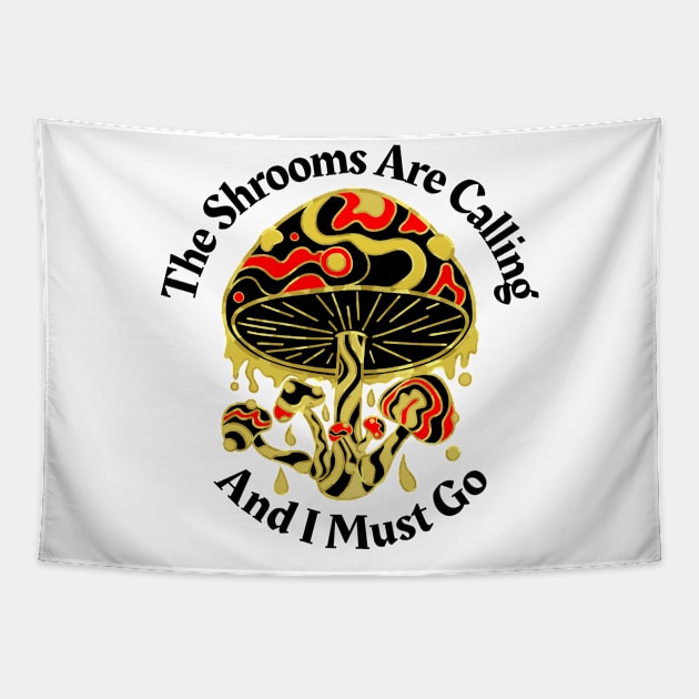 RED Black Gold Shrooms Mushroom Lover Tapestry by SartorisArt1