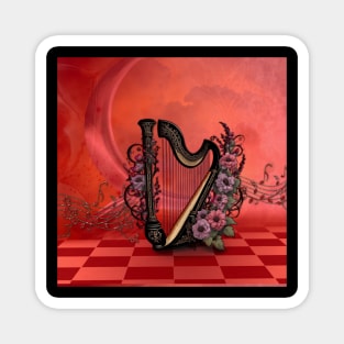 Wonderful harp with colorful flowers Magnet