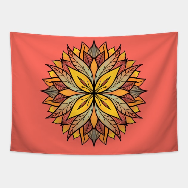 Colorful Floral Mandala Abstract In Yellow And Coral Tapestry by Boriana Giormova