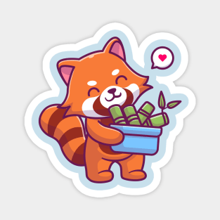 Cute Red Panda Bring Bamboo Magnet