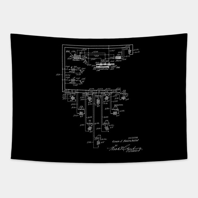 Automatic Bowling Machine Vintage Patent Drawing Tapestry by TheYoungDesigns