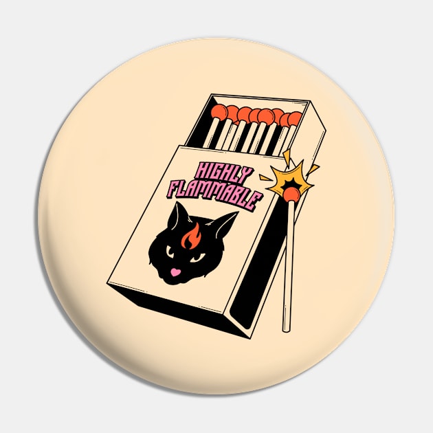 Highly Flammable Black Cat in beige Pin by The Charcoal Cat Co.