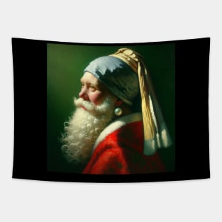 Santa in the Style of Vermeer's Masterpiece - Holiday Parody Art Tapestry