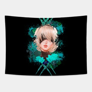 Android Girl - Green Abstract Tapestry