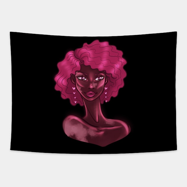 Black Beauty Queen Romantic Pink Afro Tapestry by Ebony Rose 