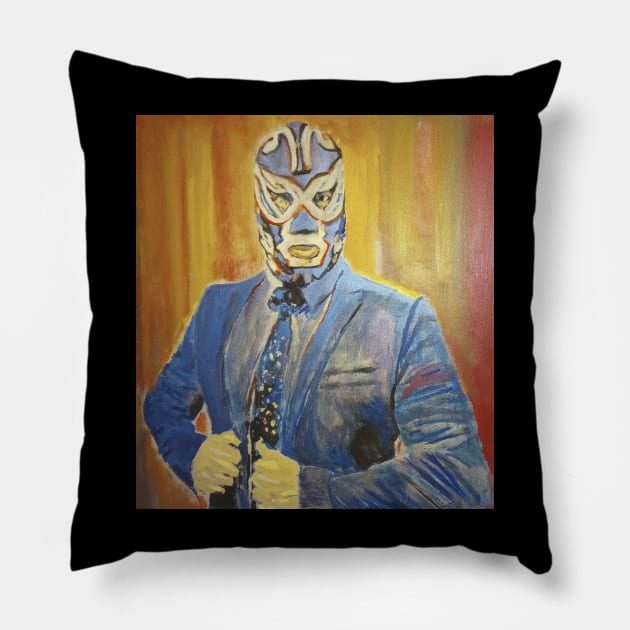 luchador Pillow by Mike Nesloney Art