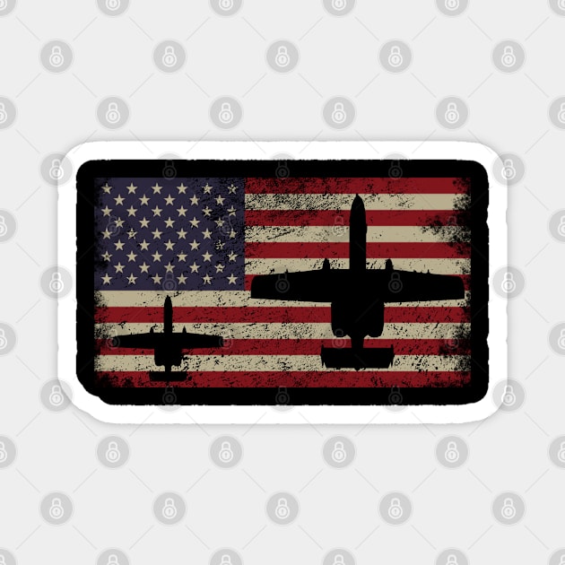 A-10 Thunderbolt II Warthog Plane Vintage USA Flag Magnet by Battlefields