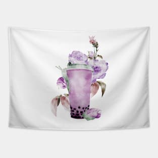 Slow Boba Taro Milk Tea Modern Watercolor Tapestry