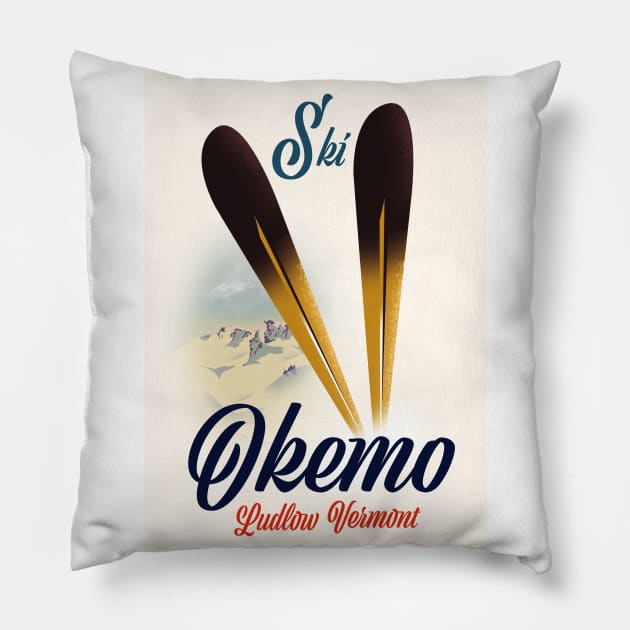 Okemo Ludlow Vermont Ski poster Pillow by nickemporium1