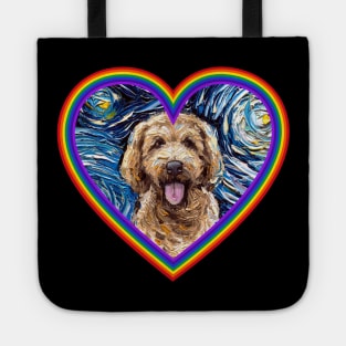 Goldendoodle inside a rainbow heart Tote