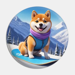 Hero Snowboarding Shiba Inu Dog Pin