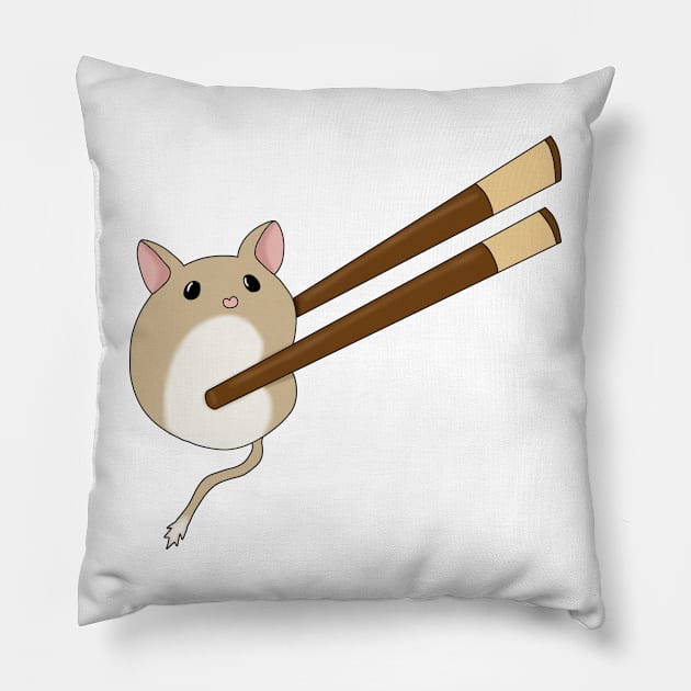 Cute golden gerbil mochi with chopsticks Pillow by Becky-Marie