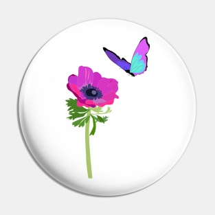 Purple blue butterfly and anemone Pin