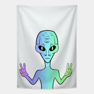 PEACE Sign Hand Retro Rainbow Alien Tapestry