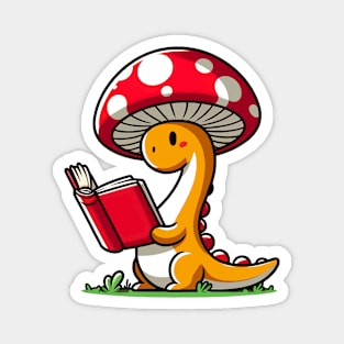 Kawaii simple Mushroom Hat Dinosaur Brontosaurus Reading Book Magnet