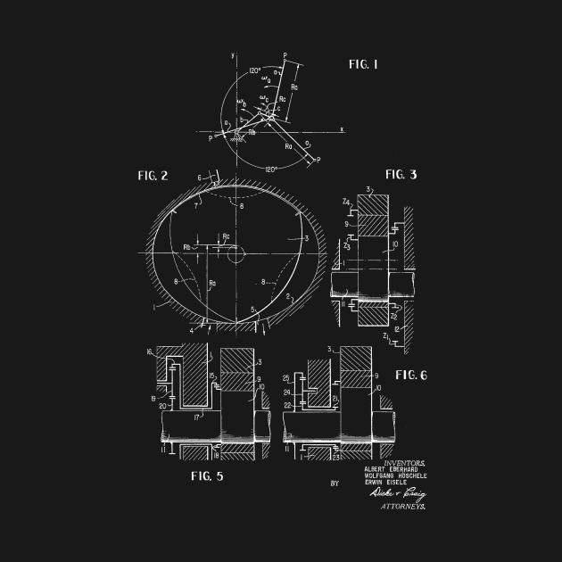 Rotary Pistol Engine Vintage Patent Hand Drawing by TheYoungDesigns