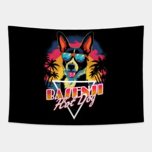 Retro Wave Happy Basenji Hot Dog Shirt Tapestry