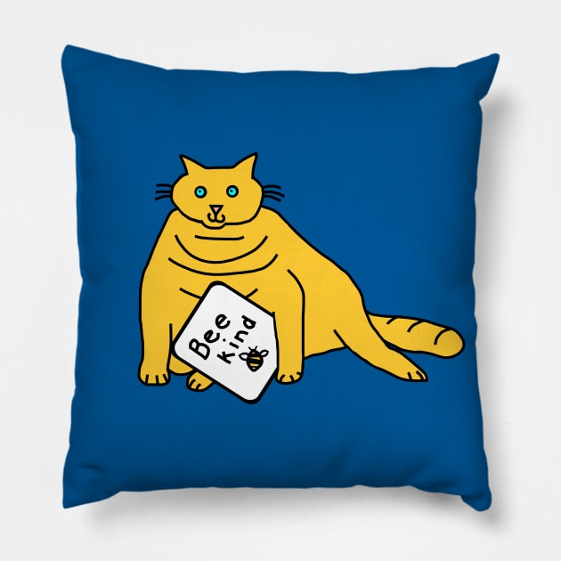 Cute Yellow Cat says Be Kind Pillow by ellenhenryart