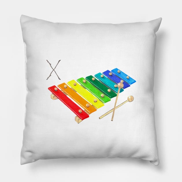 X for xylophone alphabet illustration, pencil illustration from my alphabet series Pillow by DamiansART