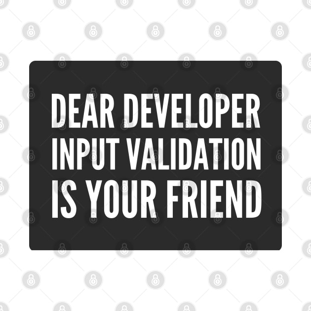 Secure Coding Dear Developer Input Validation Is Your Friend Black Background by FSEstyle