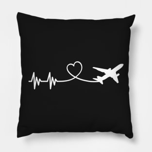 Airplane Pilot Heartbeat Airplane Aviation Gift Flying Pilot T-Shirt Pillow